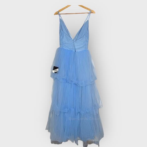 Lulus Charming Glamour Tulle Tiered Maxi Dress Large Light Blue Prom Formal Gown - Picture 7 of 12
